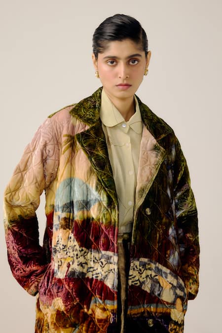 Buy_Cord_Multi Color Velvet Collared Norma Lakeside Print Jacket _Online_at_Aza_Fashions