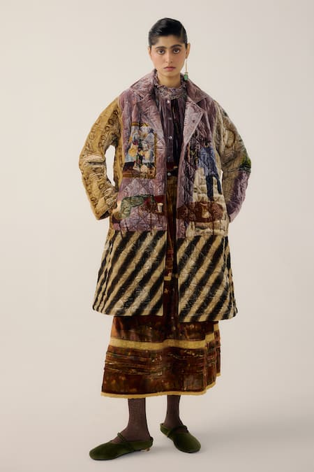 Cord_Multi Color Velvet Patchwork Notched Neck Norma Living Room Print Jacket _Online_at_Aza_Fashions