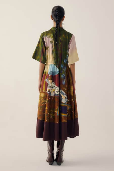 Cord Lakeside Print Color Blocked Dress 