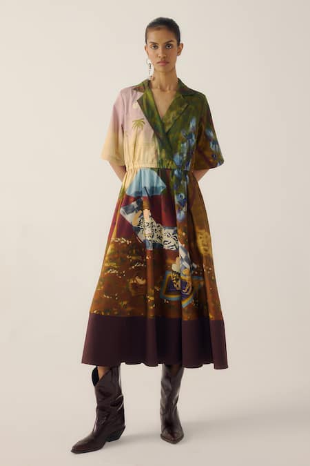 Cord Lakeside Print Color Blocked Dress 