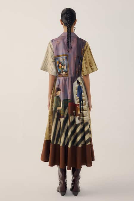 Cord Living Room Print Color Blocked Dress 