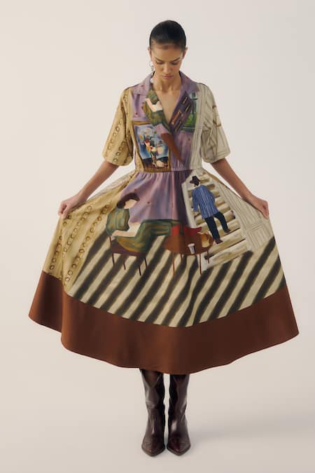 Cord Living Room Print Color Blocked Dress 