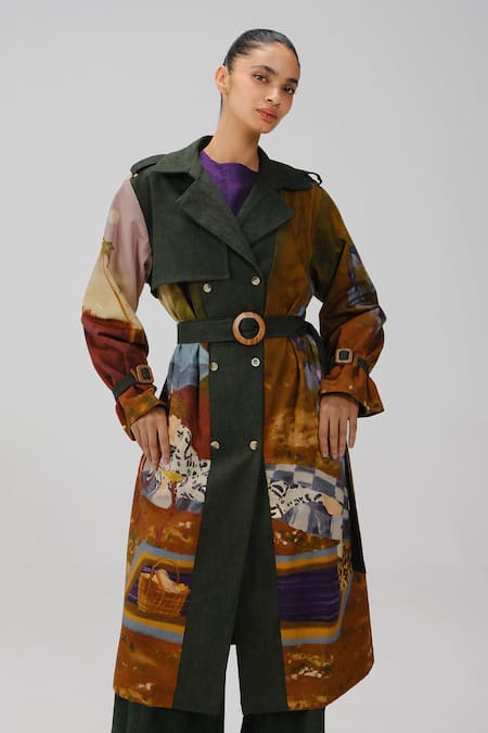 Cord Lakeside Print Denim Trench Jacket 
