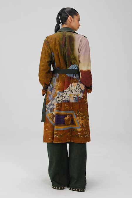 Cord Lakeside Print Denim Trench Jacket 