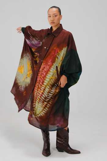 Cord_Multi Color Cotton Collared Echo X-ray Print Kaftan Dress _at_Aza_Fashions