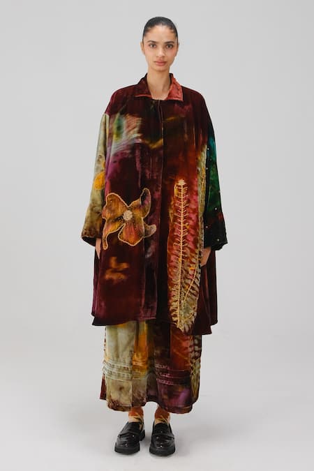 Buy_Cord_Multi Color Velvet Embroidery, Applique Seoul X-ray Print Overcoat _Online_at_Aza_Fashions