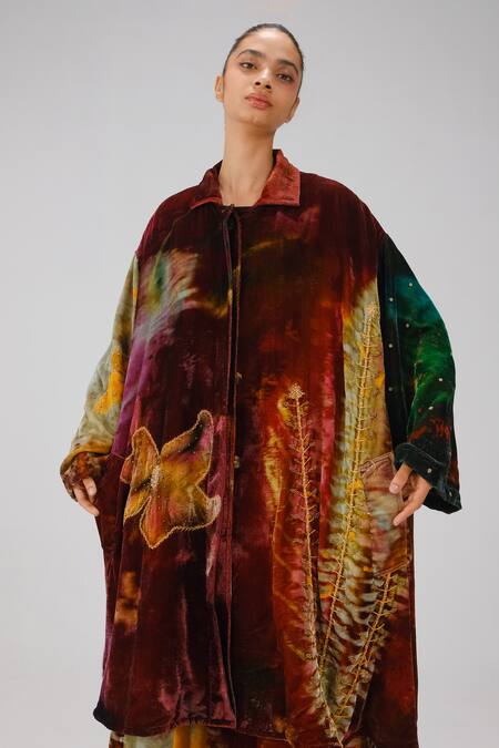 Buy_Cord_Multi Color Velvet Embroidery, Applique Seoul X-ray Print Overcoat 