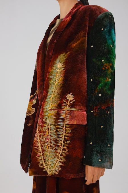 Buy_Cord_Multi Color Velvet Embroidery, Beads X-ray Print Oversized Blazer _Online_at_Aza_Fashions