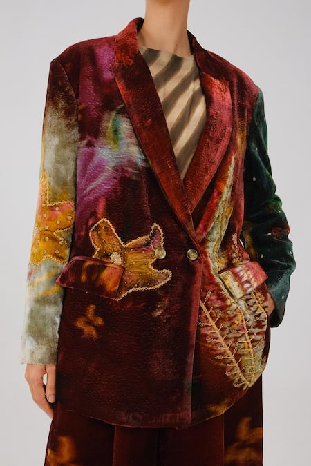 Shop_Cord_Multi Color Velvet Embroidery, Beads X-ray Print Oversized Blazer _Online_at_Aza_Fashions