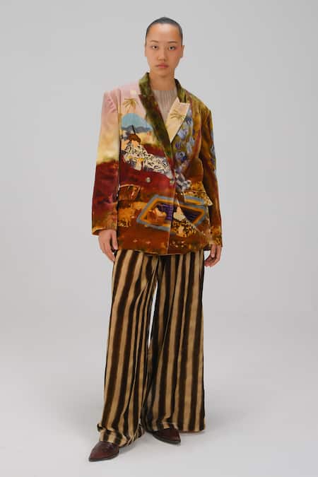 Cord Lakeside Print Oversized Blazer & Pant Set 