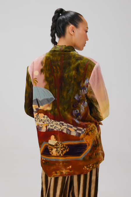 Cord Lakeside Print Oversized Blazer 