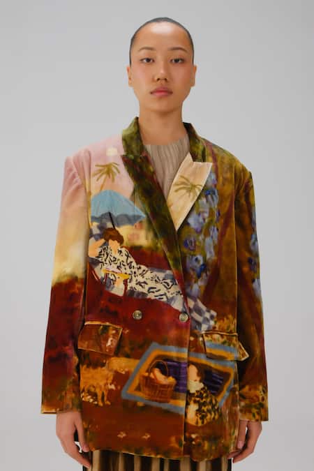 Cord Lakeside Print Oversized Blazer 