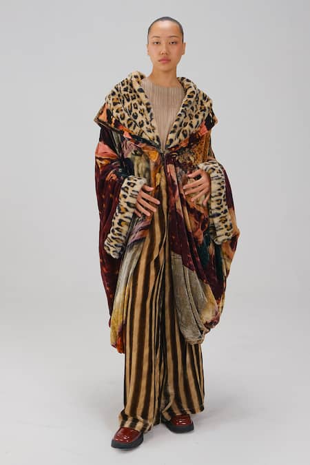 Cord_Multi Color Velvet, Fur Gatsby High Tea Print Coat _Online_at_Aza_Fashions