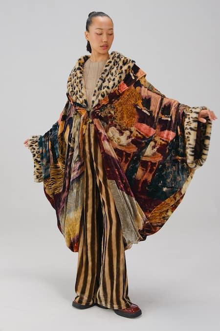 Buy_Cord_Multi Color Velvet, Fur Gatsby High Tea Print Coat _Online_at_Aza_Fashions