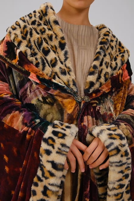 Buy_Cord_Multi Color Velvet, Fur Gatsby High Tea Print Coat 