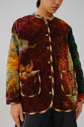 Cord Multi Color Velvet Piping Open Neck X-ray Print Collarless Quilted Jacket Online at Aza Fashions Cord_Multi Color Velvet Piping Open Neck X-ray Print Collarless Quilted Jacket _Online_at_Aza_Fashions