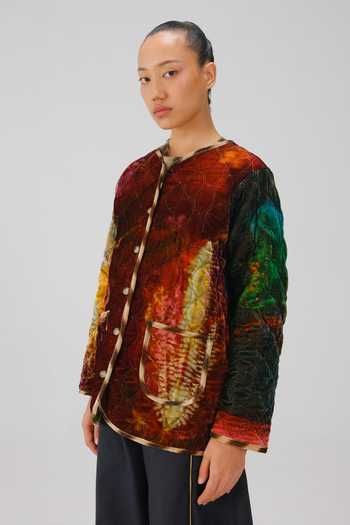 Buy Cord Multi Color Velvet Piping Open Neck X-ray Print Collarless Quilted Jacket Online at Aza Fashions Buy_Cord_Multi Color Velvet Piping Open Neck X-ray Print Collarless Quilted Jacket _Online_at_Aza_Fashions