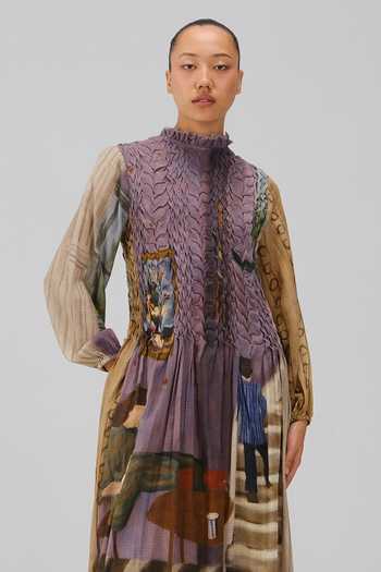 Buy_Cord_Multi Color Cotton Smocking High Neck June Living Room Print Dress 