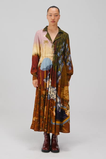 Cord Lakeside Print Shirt Dress 