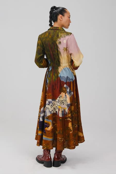 Cord Lakeside Print Shirt Dress 