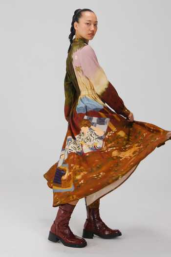 Cord_Multi Color Cotton Satin Collared Lakeside Print Shirt Dress _Online_at_Aza_Fashions