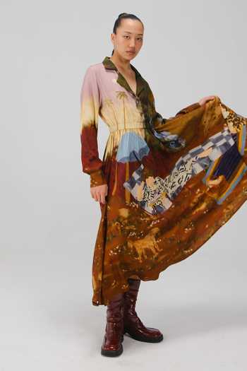 Buy_Cord_Multi Color Cotton Satin Collared Lakeside Print Shirt Dress _Online_at_Aza_Fashions