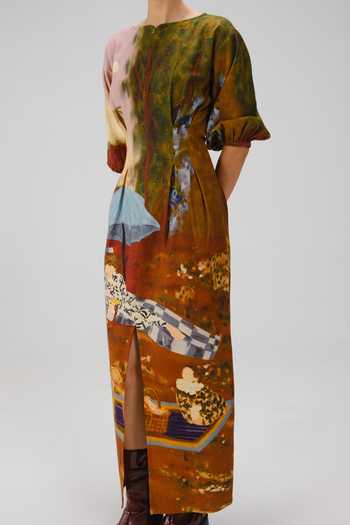 Shop_Cord_Multi Color Cotton, Crinkle Round Neck Lakeside Print Shaft Dress _Online_at_Aza_Fashions