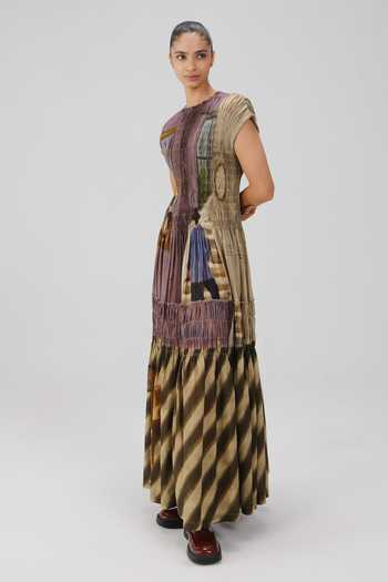 Buy_Cord_Multi Color Cotton Smocking Round Neck July Living Room Print Dress _Online_at_Aza_Fashions