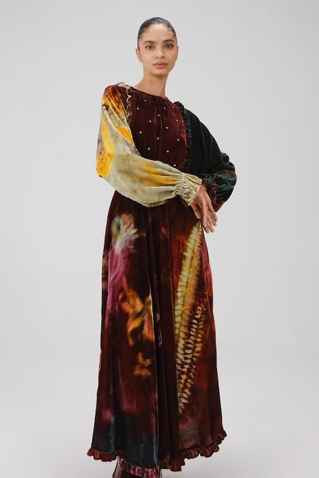 Shop Cord Multi Color Velvet Beads Round Neck Alice X-ray Print Dress Online at Aza Fashions Shop_Cord_Multi Color Velvet Beads Round Neck Alice X-ray Print Dress _Online_at_Aza_Fashions