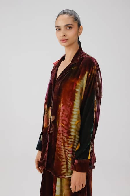 Buy_Cord_Multi Color Velvet Notched Neck Lounge X-ray Print Shirt _Online_at_Aza_Fashions