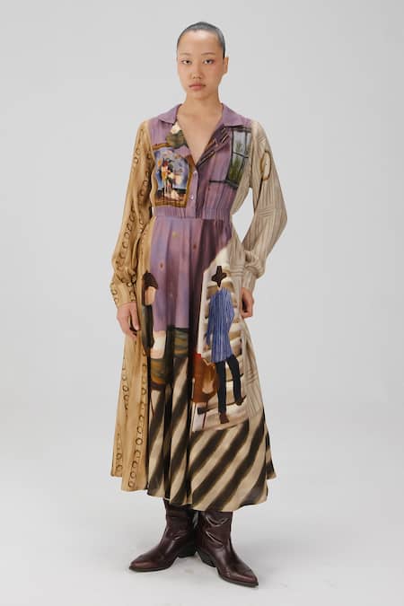 Cord Living Room Print Shirt Dress 