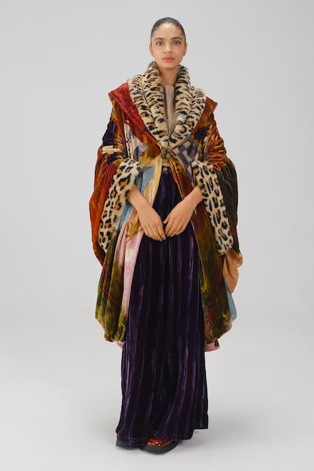 Cord Multi Color Velvet, Fur Gatsby Lakeside Print Coat Online at Aza Fashions Cord_Multi Color Velvet, Fur Gatsby Lakeside Print Coat _Online_at_Aza_Fashions