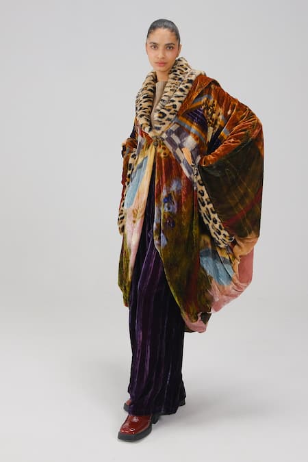 Buy Cord Multi Color Velvet, Fur Gatsby Lakeside Print Coat Online at Aza Fashions Buy_Cord_Multi Color Velvet, Fur Gatsby Lakeside Print Coat _Online_at_Aza_Fashions