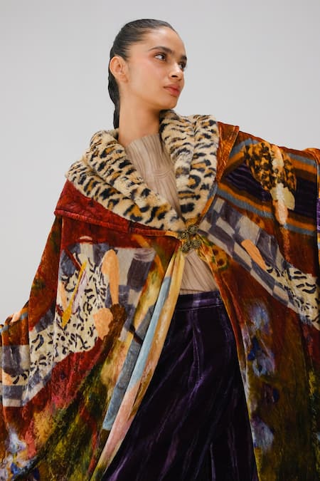 Shop Cord Multi Color Velvet, Fur Gatsby Lakeside Print Coat Shop_Cord_Multi Color Velvet, Fur Gatsby Lakeside Print Coat