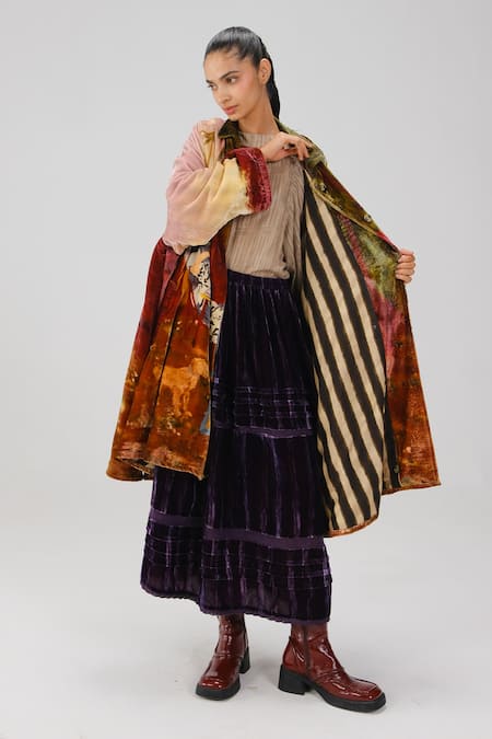 Shop_Cord_Multi Color Velvet Seoul Lakeside Print Overcoat _Online_at_Aza_Fashions