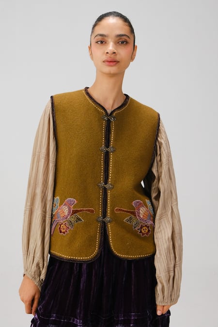 Cord Parrot Embroidered Vest 
