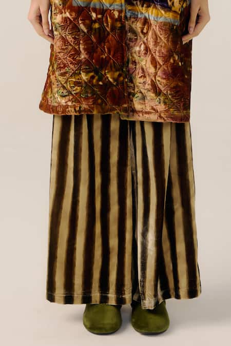 Cord_Multi Color Velvet Notched Neck Norma Lakeside Print Jacket And Pant Set _at_Aza_Fashions