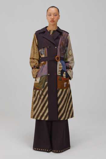 Cord Multi Color Denim, Twill Living Room Print Trench Coat Online at Aza Fashions Cord_Multi Color Denim, Twill Living Room Print Trench Coat _Online_at_Aza_Fashions