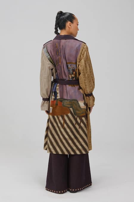 Cord Living Room Print Denim Trench Coat 