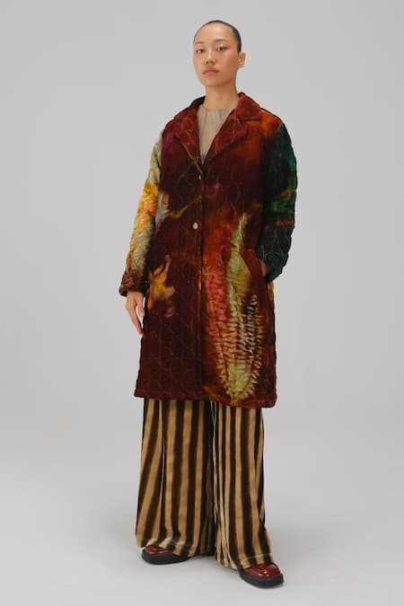 Cord_Multi Color Velvet Notched Neck Norma X-ray Print Jacket And Pant Set _Online_at_Aza_Fashions