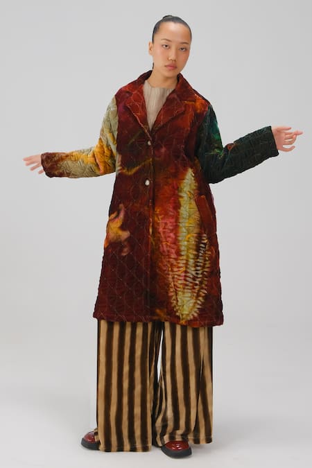 Buy_Cord_Multi Color Velvet Notched Neck Norma X-ray Print Jacket And Pant Set _Online_at_Aza_Fashions