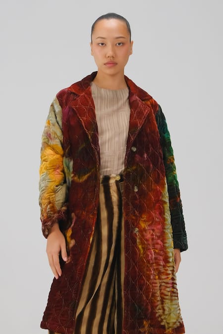 Cord_Multi Color Velvet Notched Neck Norma X-ray Print Jacket And Pant Set _at_Aza_Fashions