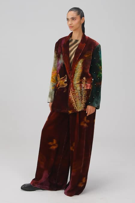 Shop_Cord_Multi Color Velvet X-ray Print Oversized Blazer And Pant Set _Online_at_Aza_Fashions