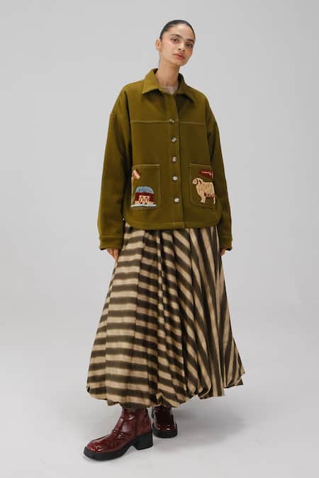 Cord_Multi Color Velvet Striped Balloon Skirt _Online_at_Aza_Fashions