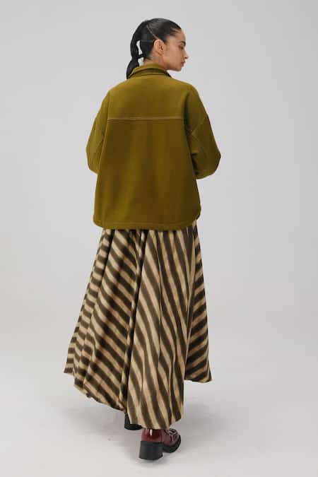 Cord Striped Balloon Skirt 