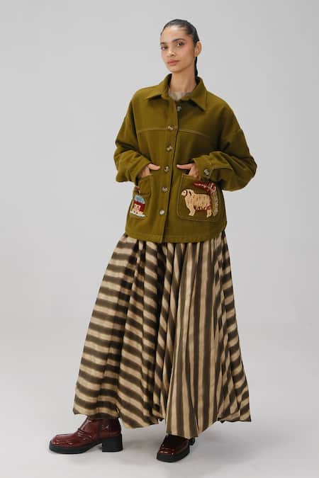 Cord Striped Balloon Skirt 