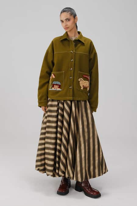 Buy_Cord_Multi Color Velvet Striped Balloon Skirt _Online_at_Aza_Fashions