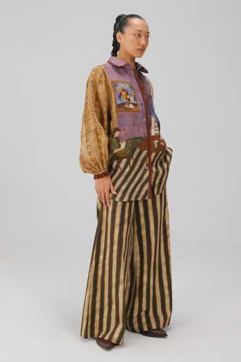Cord_Multi Color Linen Lace Collared Moira Living Room Print Shirt _Online_at_Aza_Fashions