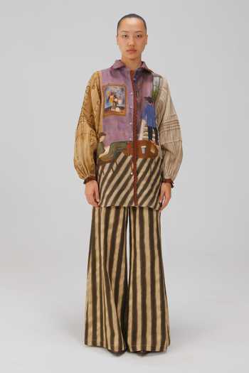 Buy_Cord_Multi Color Linen Lace Collared Moira Living Room Print Shirt _Online_at_Aza_Fashions
