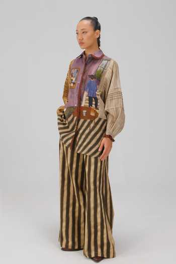 Shop_Cord_Multi Color Linen Lace Collared Moira Living Room Print Shirt _Online_at_Aza_Fashions